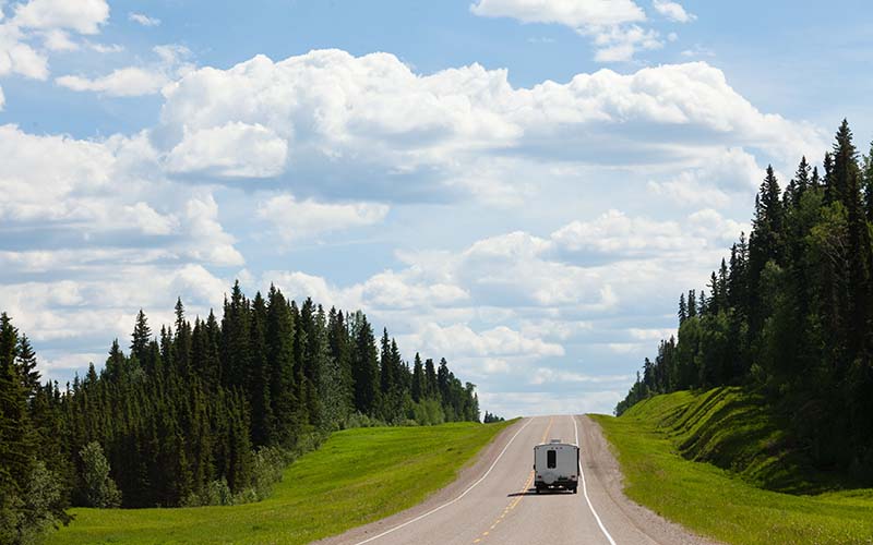 rv driving down road